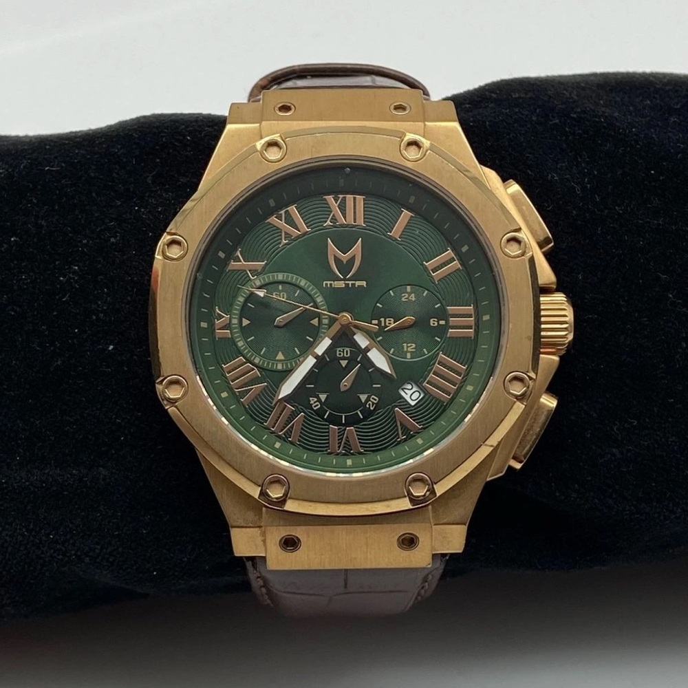 Men's MSTR Meister Chronograph 44mm Rose Case with Green Dial Stainless Watch